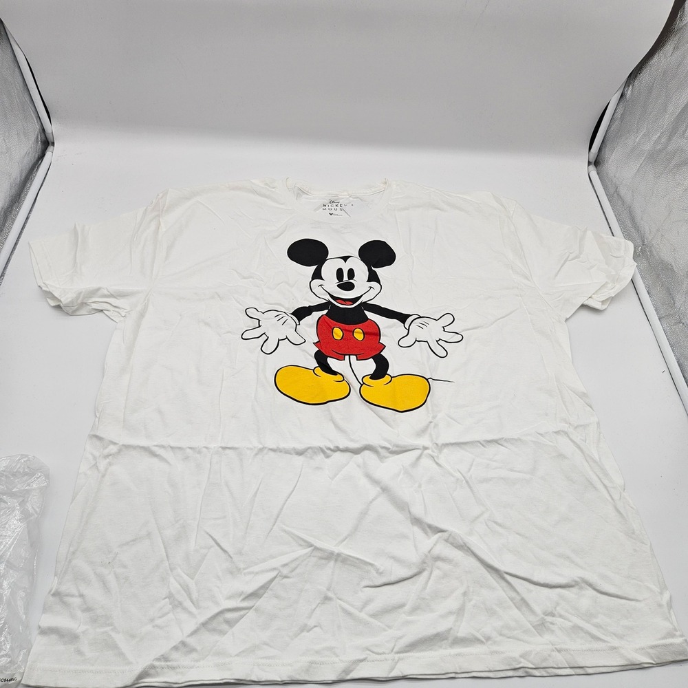 Disney Mickey‎ Mouse Graphic T Shirt White 3XL Minimalist Cotton Tee